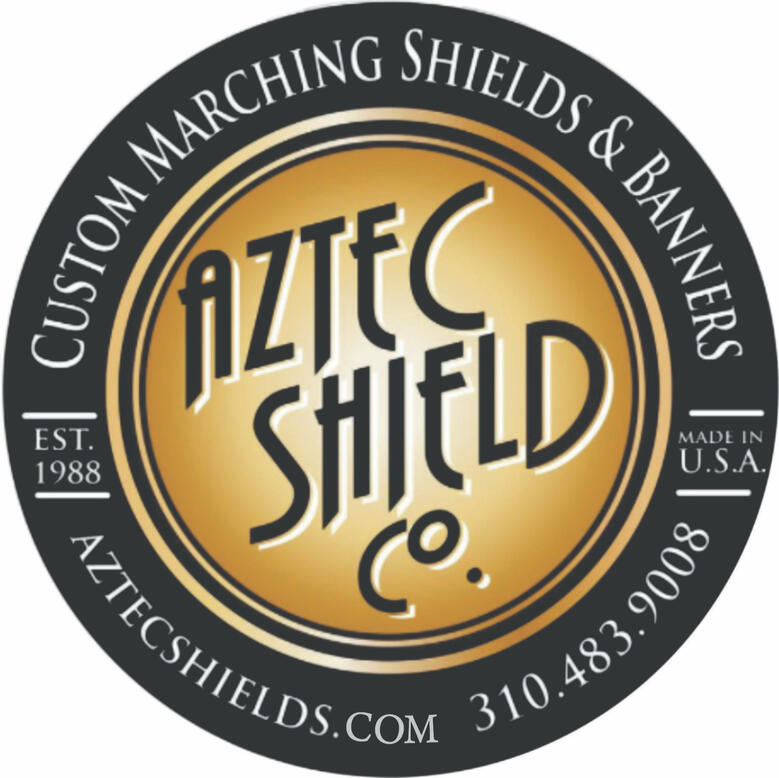Redondo marching band and dance guard displaying custom Aztec Shields
